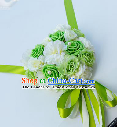 Top Grade Wedding Accessories Decoration, China Style Wedding Car Bowknot Green Rose Flowers Ribbon Garlands Ornaments