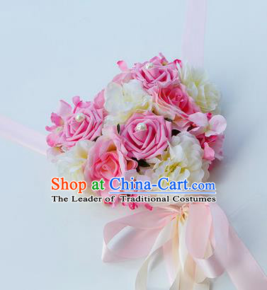 Top Grade Wedding Accessories Decoration, China Style Wedding Car Bowknot Pink Rose Flowers Ribbon Garlands Ornaments