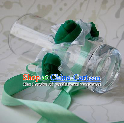 Top Grade Classical Wedding Ribbon Green Silk Flowers, Bride Emulational Wrist Flowers Bridesmaid Bracelet Flowers for Women
