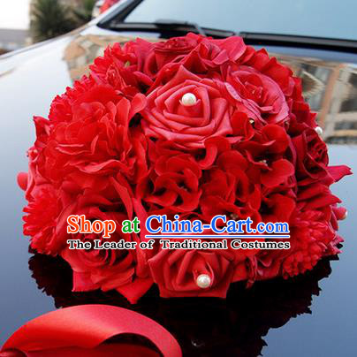 Top Grade Wedding Accessories Red Ball-flower Decoration, China Style Wedding Car Ornament Ribbon Flowers