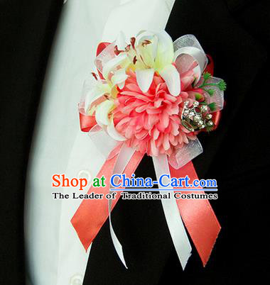 Top Grade Classical Wedding Silk Flowers,Groom Emulational Corsage Groomsman Watermelon Red Brooch Flowers for Men