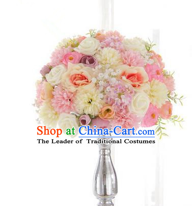 Top Grade Classical Wedding Pink Flowers, Bride Holding Emulational Flowers, Hand Tied Bouquet Flowers for Women