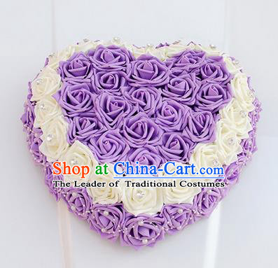 Top Grade Wedding Accessories Crystal Decoration, China Style Wedding Heart-shaped Car Ornament White and Purple Flowers Garland