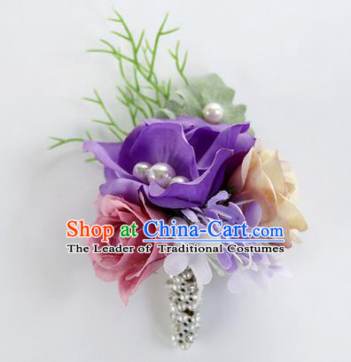 Top Grade Classical Wedding Purple Flower Brooch, Bride Emulational Corsage Bridesmaid Brooch Flowers for Women
