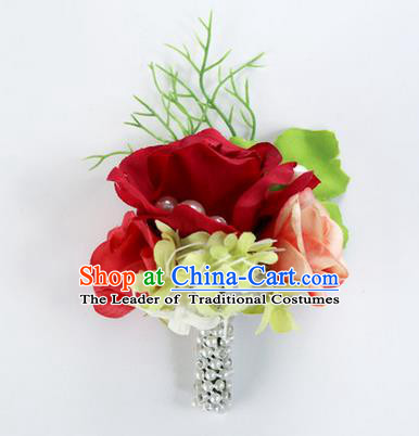 Top Grade Classical Wedding Red Flower Brooch, Bride Emulational Corsage Bridesmaid Brooch Flowers for Women