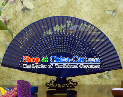 Traditional Chinese Handmade Crafts Folding Fan, China Sensu Painting Hangzhou West Lake Yang Gong Dike Silk Fan Hanfu Fans for Women
