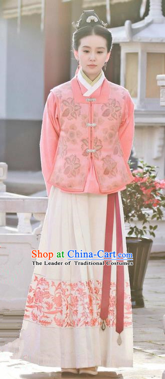 Traditional Ancient Chinese Ming Dynasty Nobility Lady Dress Clothing, Chinese Ancient Princess Hanfu Embroidered Costume and Headpiece Complete Set