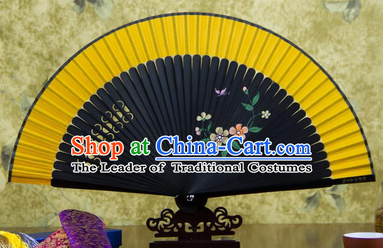 Traditional Chinese Handmade Crafts Hand Painting Flowers Folding Fan, China Classical Orange Sensu Silk Fan Hanfu Fans for Women