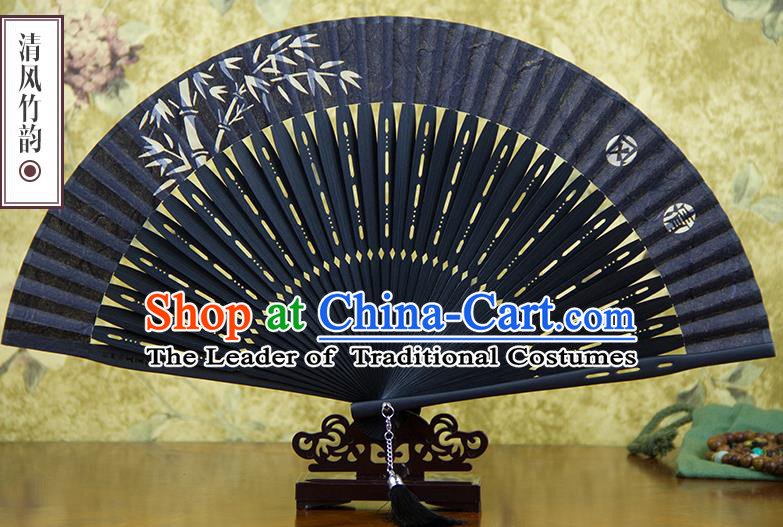Traditional Chinese Handmade Crafts Silk Folding Fan, China Classical Sensu Printing Bamboo Fan Hanfu Fans for Men