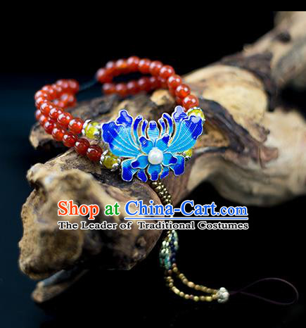 Traditional Chinese Accessories National Cloisonn Bracelet, China Ancient Agate Beads Bangle for Women