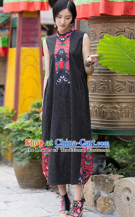 Traditional Chinese Costume Elegant Hanfu Jacquard Weave Dress, China Tang Suit Printing Qipao Black Dress Clothing for Women