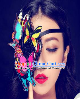 Top Grade Halloween Masquerade Ceremonial Occasions Handmade Model Show Colorful Butterfly Mask Headwear, Brazilian Carnival Half Mask for Women