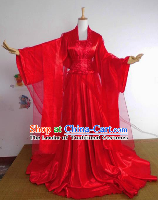 Chinese Ancient Cosplay Tang Dynasty Imperial Princess Wedding Costumes, Chinese Traditional Hanfu Red Dress Clothing Chinese Palace Lady Costume for Women