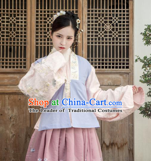 Traditional Ancient Chinese Ming Dynasty Embroidery Costume Upper Outer Garment, Chinese Palace Lady Hanfu Dress Sleeveless Over-dress for Women