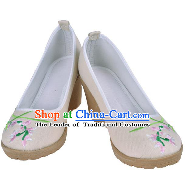 Traditional Chinese Ancient Wedding Cloth Shoes, China Princess Linen Shoes Hanfu Handmade Embroidery Shoe for Women