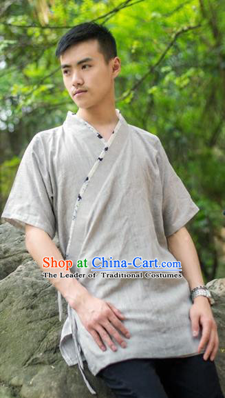 Traditional Ancient Chinese National Costume Hanfu Grey Shirts, China Tang Suit Upper Outer Garment Clothing for Men