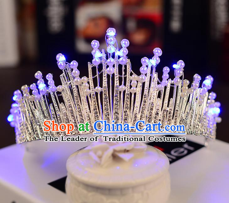 Top Grade Handmade Chinese Classical Hair Accessories Baroque Style Shine Crystal Pearls Queen Royal Crown, Hair Sticks Hair Jewellery Hair Coronet for Women