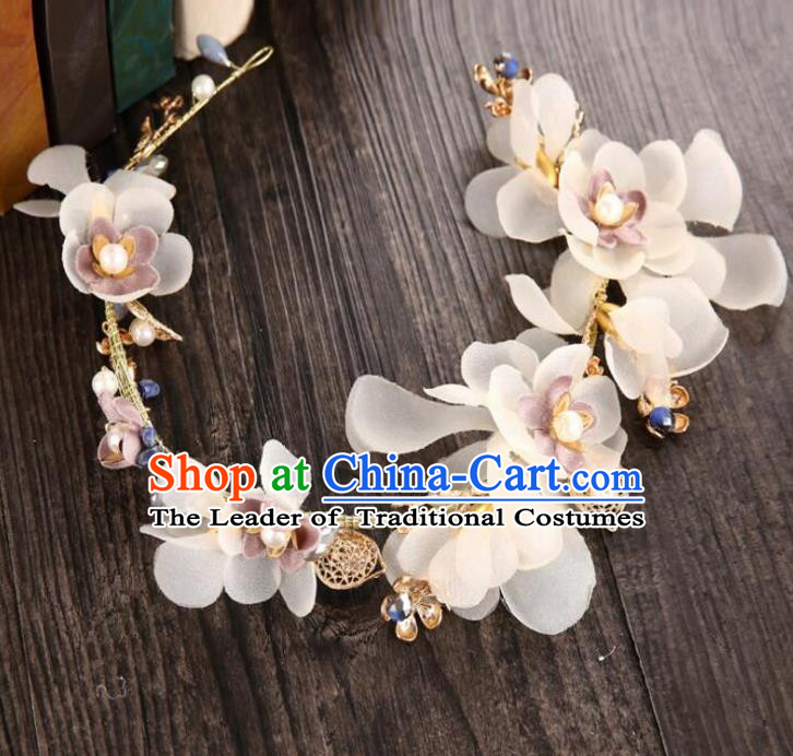 Top Grade Handmade Chinese Classical Hair Accessories Baroque Style White Flowers Garland, Bride Hair Sticks Hair Clasp for Women