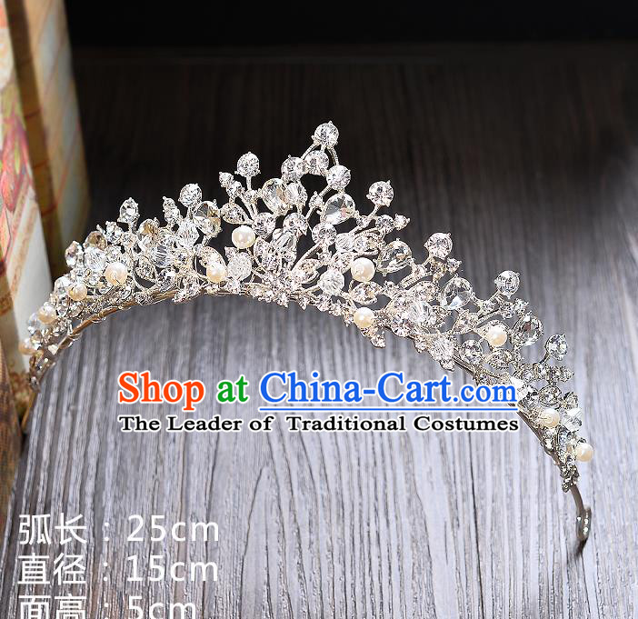 Top Grade Handmade Chinese Classical Hair Accessories Baroque Style Extravagant Crystal Beads Royal Crown, Hair Sticks Hair Jewellery Hair Clasp for Women