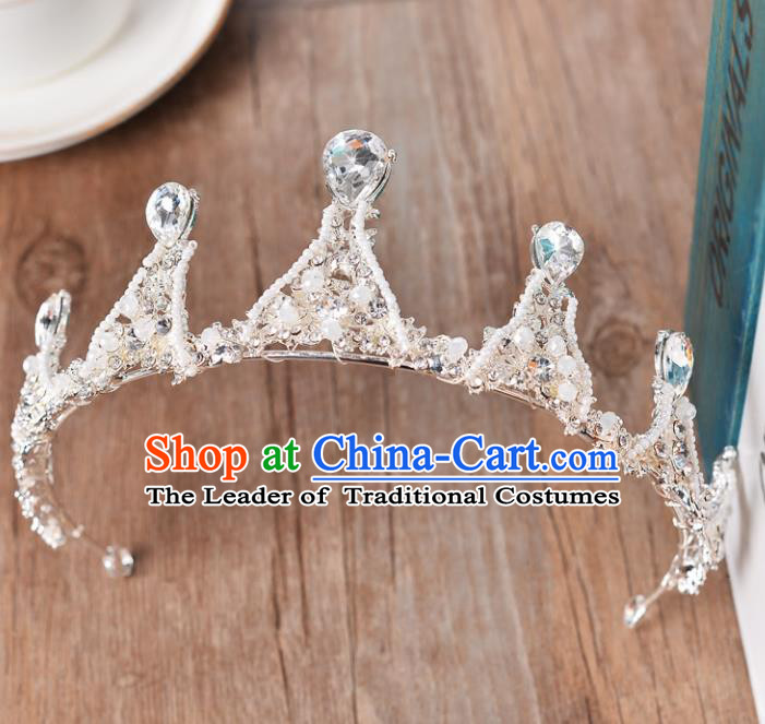 Top Grade Handmade Chinese Classical Hair Accessories Baroque Style Beads Crystal Princess Wedding Royal Crown, Bride Hair Sticks Hair Jewellery Hair Coronet for Women