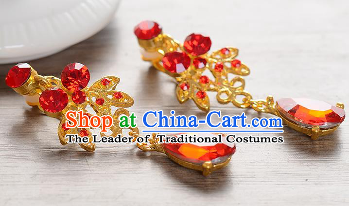 Top Grade Handmade Chinese Classical Jewelry Accessories Baroque Style Wedding Red Crystal Earrings Bride Eardrop for Women