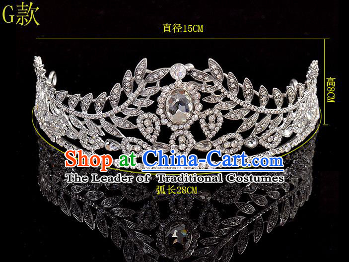 Top Grade Handmade Chinese Classical Hair Accessories Baroque Style Crystal Leaf Princess Wedding Royal Crown, Bride Hair Sticks Hair Jewellery Hair Coronet for Women