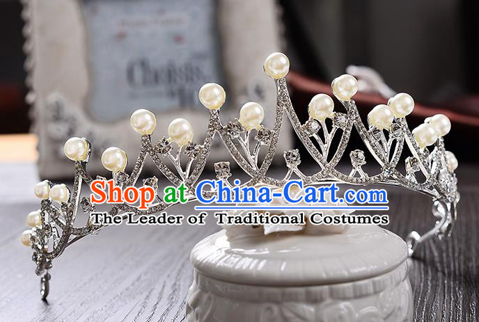 Top Grade Handmade Chinese Classical Hair Accessories Baroque Style Crystal Pearls Wedding Royal Crown, Bride Princess Hair Jewellery Hair Coronet for Women