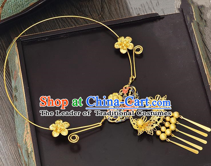 Top Grade Handmade Chinese Classical Jewelry Accessories Xiuhe Suit Wedding Necklace Bride Golden Tassel Collar Necklet for Women