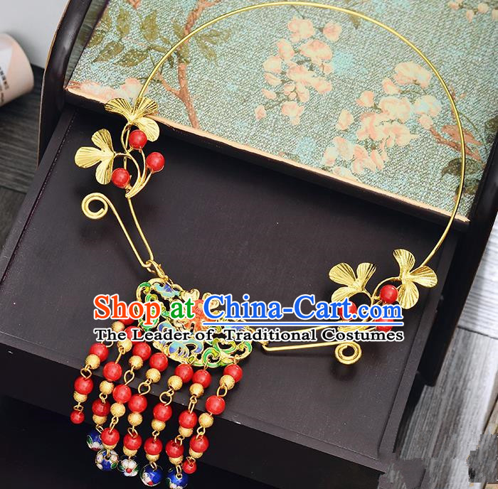 Top Grade Handmade Chinese Classical Jewelry Accessories Xiuhe Suit Wedding Necklace Bride Red Beads Tassel Collar Necklet for Women