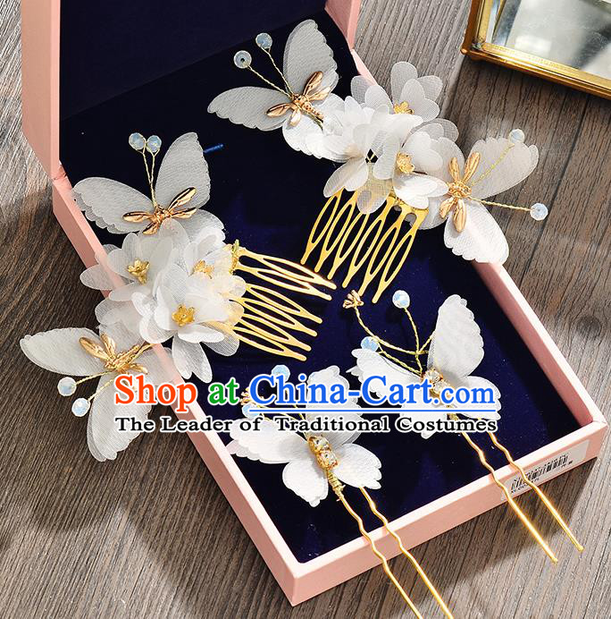 Top Grade Handmade Chinese Classical Hair Accessories Baroque Style Wedding Butterfly Hair Stick Headband Bride Hair Comb for Women