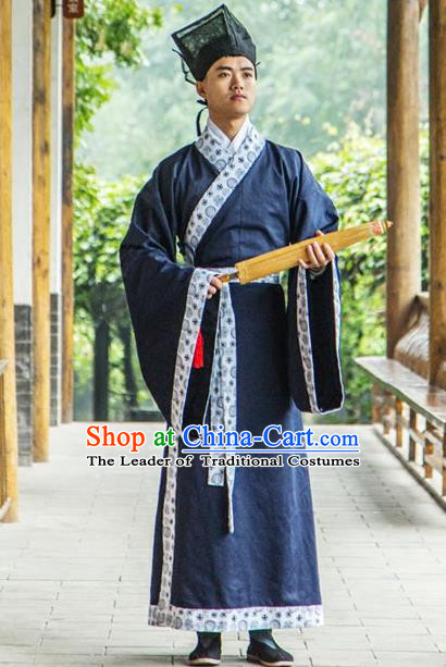 Traditional Chinese Han Dynasty Nobility Childe Hanfu Curve Bottom Costume, China Ancient Scholar Clothing for Men