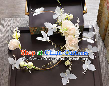 Top Grade Handmade Chinese Classical Hair Accessories Princess Wedding Pink Silk Flowers Butterfly Hair Clasp Headband Bride Headwear for Women