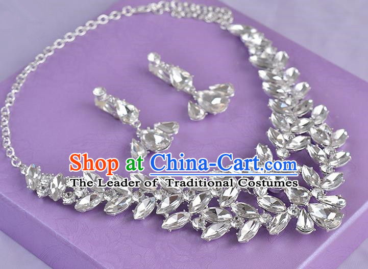 Top Grade Handmade Chinese Classical Jewelry Accessories Princess Wedding Crystal Leaf Royal Earrings and Necklace Bride Ornaments for Women