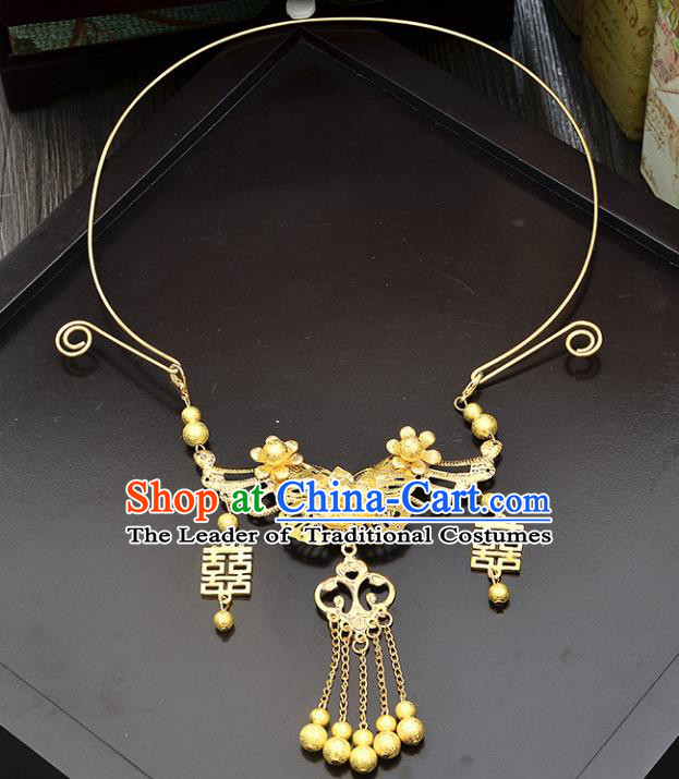 Top Grade Handmade Chinese Classical Jewelry Accessories Xiuhe Suit Wedding Golden Tassel Necklace Bride Hanfu Necklet for Women