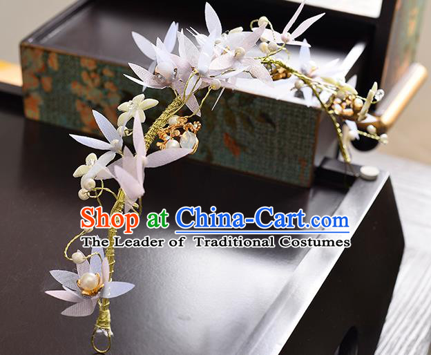 Top Grade Handmade Chinese Classical Hair Accessories Princess Wedding Pearl Flower Hair Clasp Hair Stick Headband Bride Headwear for Women