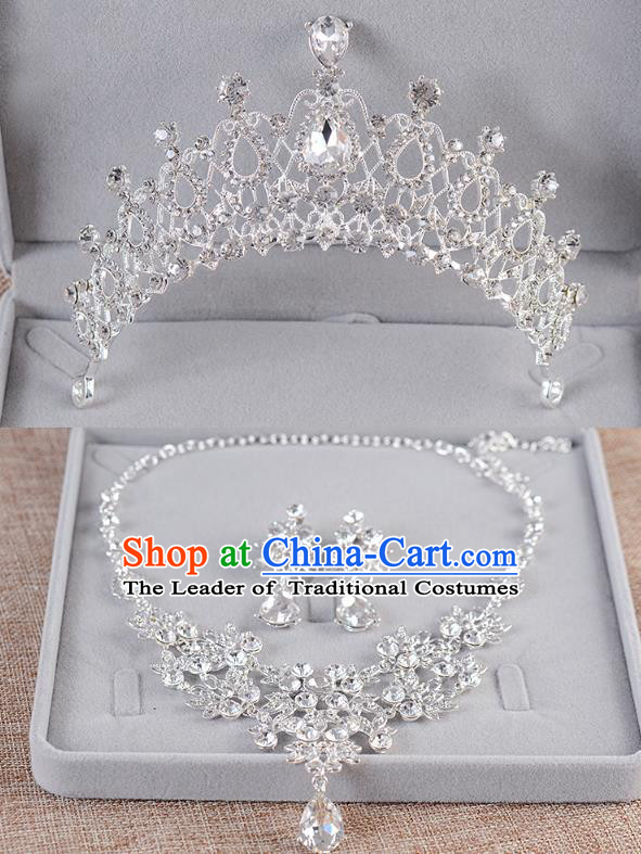 Top Grade Handmade Chinese Classical Jewelry Accessories Queen Wedding Crystal Royal Crown Earrings and Necklace Bride Ornaments for Women