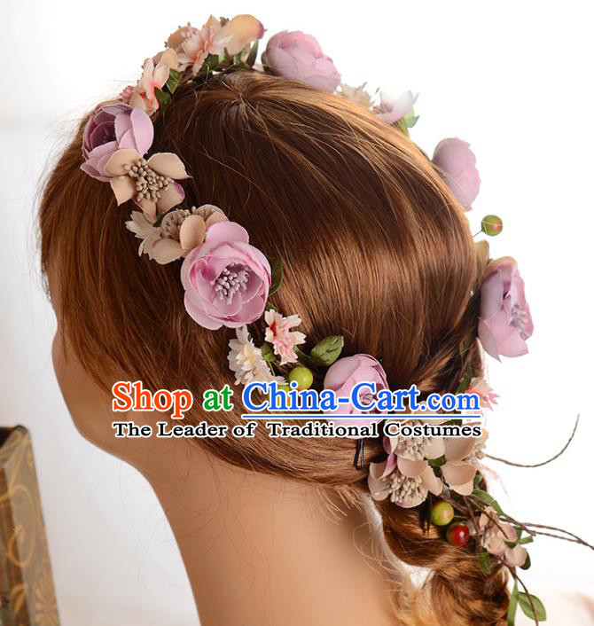 Top Grade Handmade Chinese Classical Hair Accessories Princess Wedding Purple Flowers Hair Clasp Headband Bride Headwear for Women