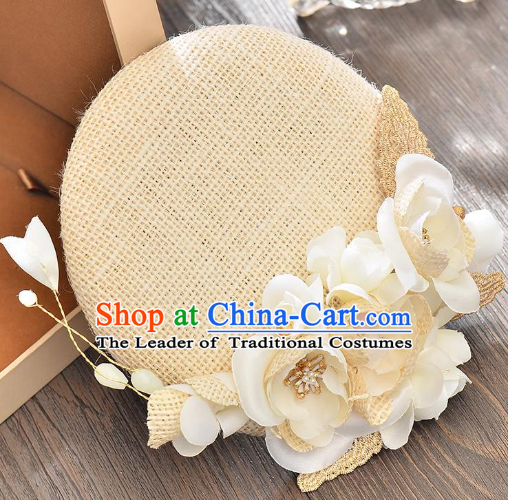 Top Grade Handmade Chinese Classical Hair Accessories Princess Wedding Beige Flower Hat Top Hat Bride Headwear for Women