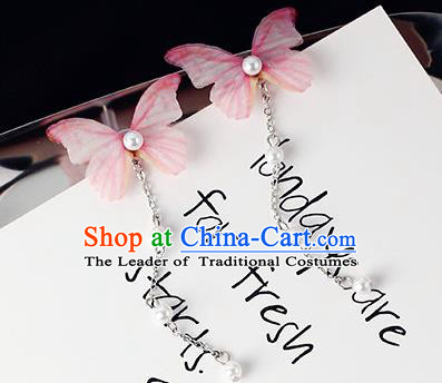 Top Grade Handmade Chinese Classical Jewelry Accessories Xiuhe Suit Wedding Pink Butterfly Tassel Earrings Bride Hanfu Eardrop for Women