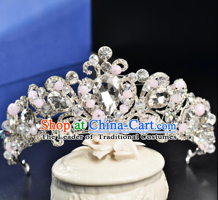 Top Grade Handmade Hair Accessories Baroque Style Palace Princess Wedding Crystal Pink Beads Vintage Royal Crown, Bride Hair Kether Jewellery Imperial Crown for Women