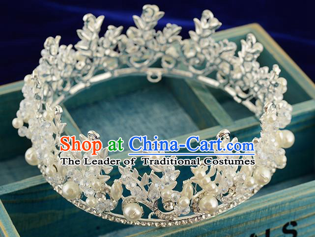 Top Grade Handmade Hair Accessories Baroque Style Wedding Pearls Crystal Royal Crown, Bride Princess Hair Kether Jewellery Round Imperial Crown for Women