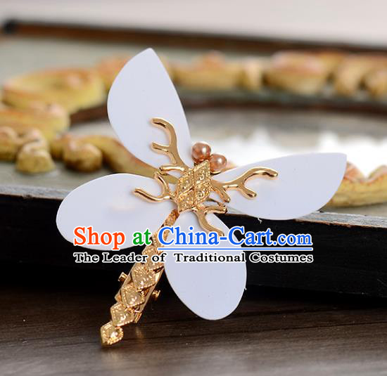 Top Grade Handmade Chinese Classical Hair Accessories Princess Wedding White Dragonfly Hair Stick Hair Claw Bride Headwear for Women