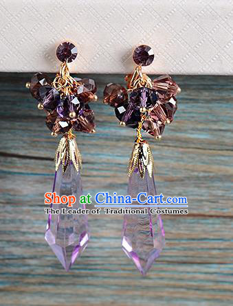 Top Grade Handmade Chinese Classical Jewelry Accessories Wedding Purple Crystal Tassel Earrings Bride Hanfu Eardrop for Women