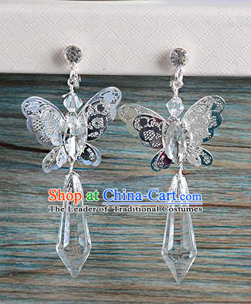 Top Grade Handmade Chinese Classical Jewelry Accessories Wedding Butterfly Crystal Tassel Earrings Bride Hanfu Eardrop for Women
