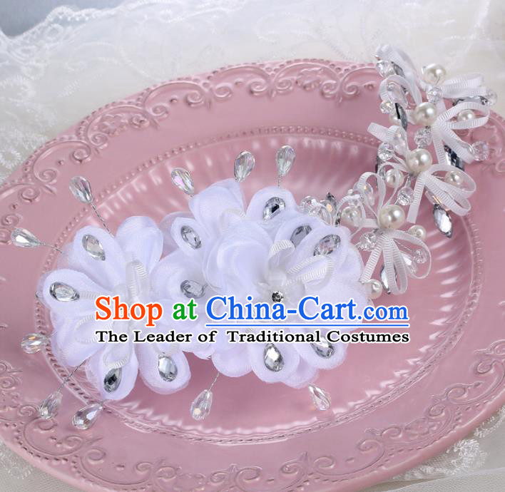 Top Grade Handmade Chinese Classical Hair Accessories Princess Wedding Xiuhe Suit White Flowers Hair Stick Bride Headband Headwear for Women