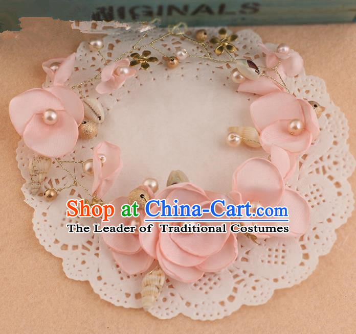 Top Grade Handmade Chinese Classical Hair Accessories Princess Wedding Baroque Pink Silk Flowers Hair Clasp Bride Headband Headwear for Women