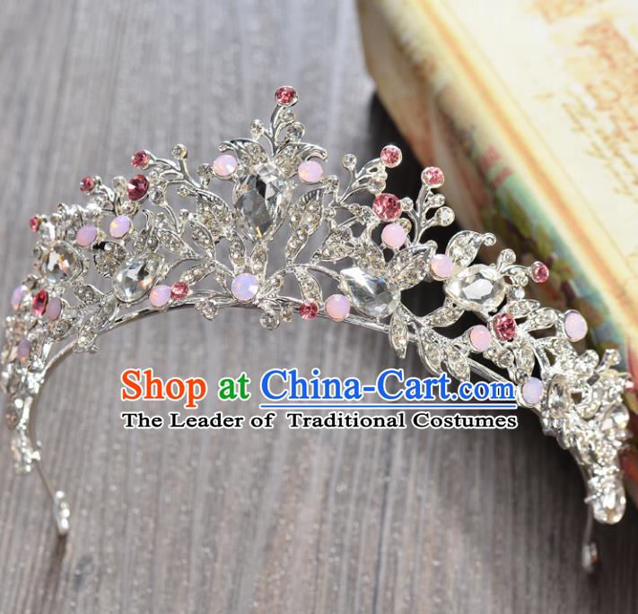 Top Grade Handmade Hair Accessories Baroque Luxury Crystal Pink Opal Royal Crown, Bride Wedding Hair Kether Jewellery Princess Imperial Crown for Women
