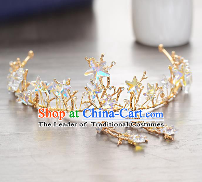 Top Grade Handmade Hair Accessories Baroque Style Palace Princess Wedding Crystal Stars Vintage Royal Crown, Bride Hair Kether Jewellery Imperial Crown for Women