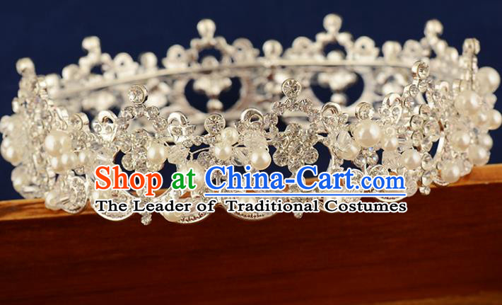 Top Grade Handmade Hair Accessories Baroque Style Princess Crystal Pearls Vintage Royal Crown, Bride Wedding Hair Kether Jewellery Round Imperial Crown for Women