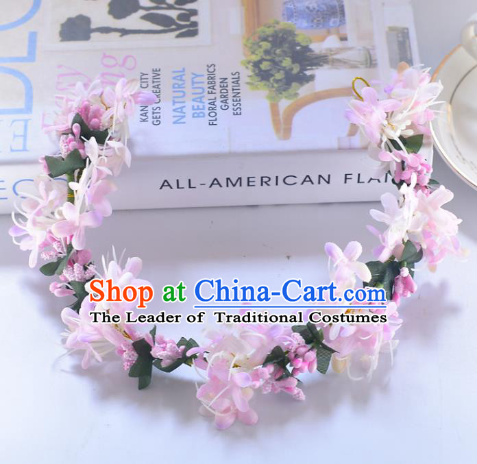 Top Grade Handmade Chinese Classical Hair Accessories Princess Wedding Baroque Pink Flower Garland Hair Clasp Headband Bride Headwear for Women